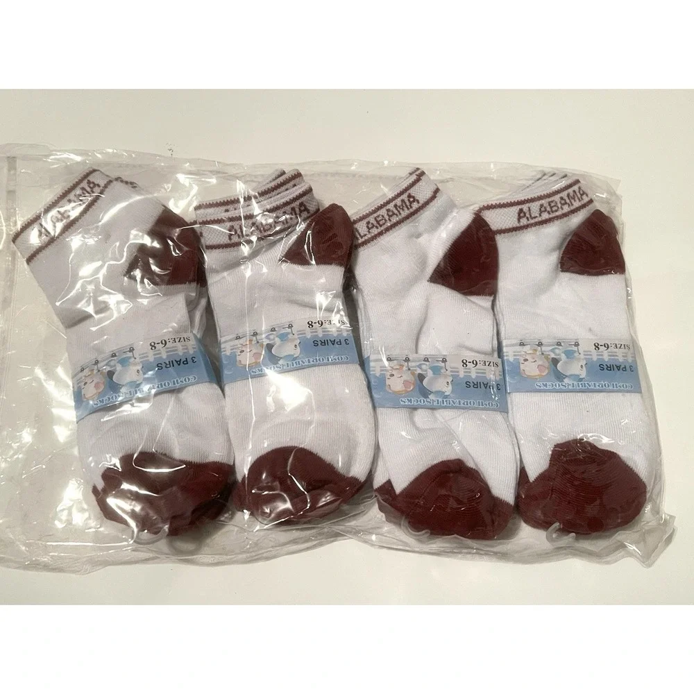 12 Pairs Kids Alabama Crimson Tide Ankle Socks – Size 6-8 – White & Crimson NEW
